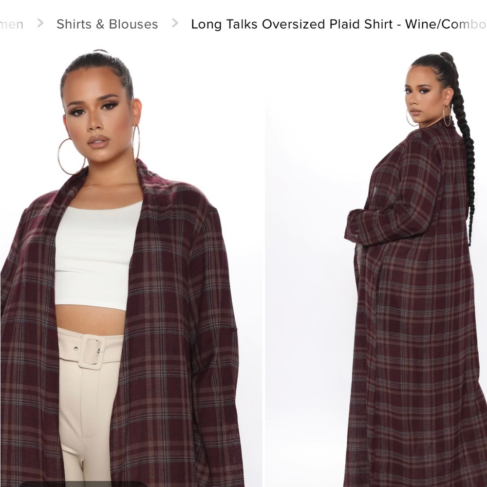 Fashion Nova Long Plaid Shirt/Duster